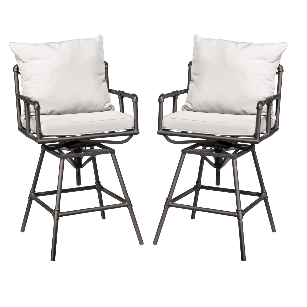 Varick Outdoor Adjustable Iron Barstool With Cushions (Set Of 2)