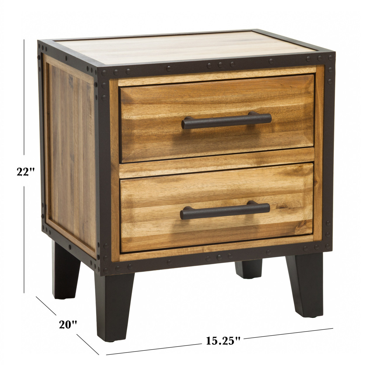 Glendora Natural Stain Solid Wood Two Drawer Nightstand