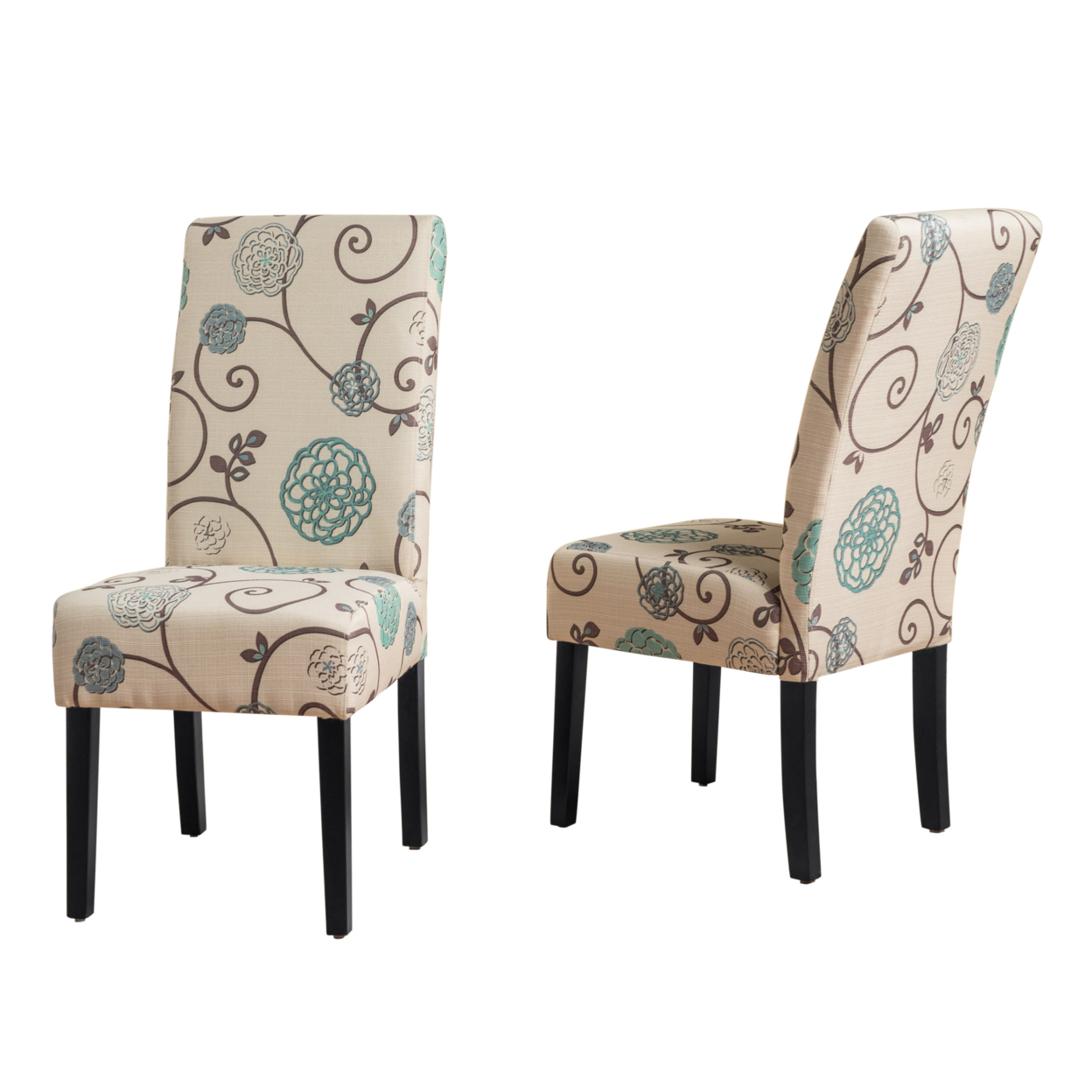 Percival White And Blue Floral Fabric Dining Chair (Set Of 2)