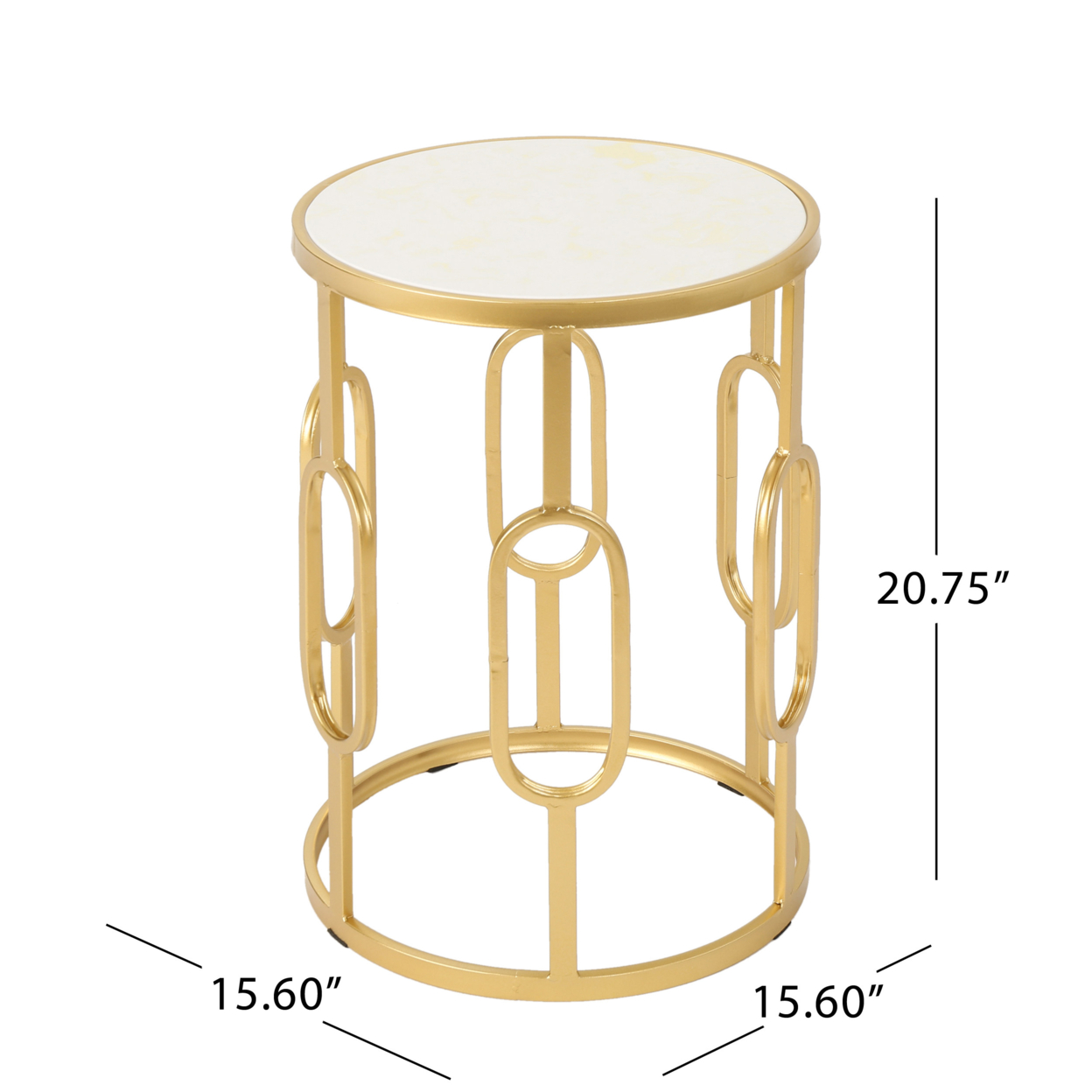Madison Indoor Glam 16 Inch White Finish Faux Stone Side Table