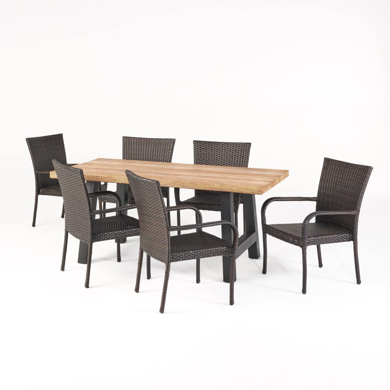 Morrison Outdoor 7 Piece Stacking Wicker Dining Set With Light Weight Concrete Table