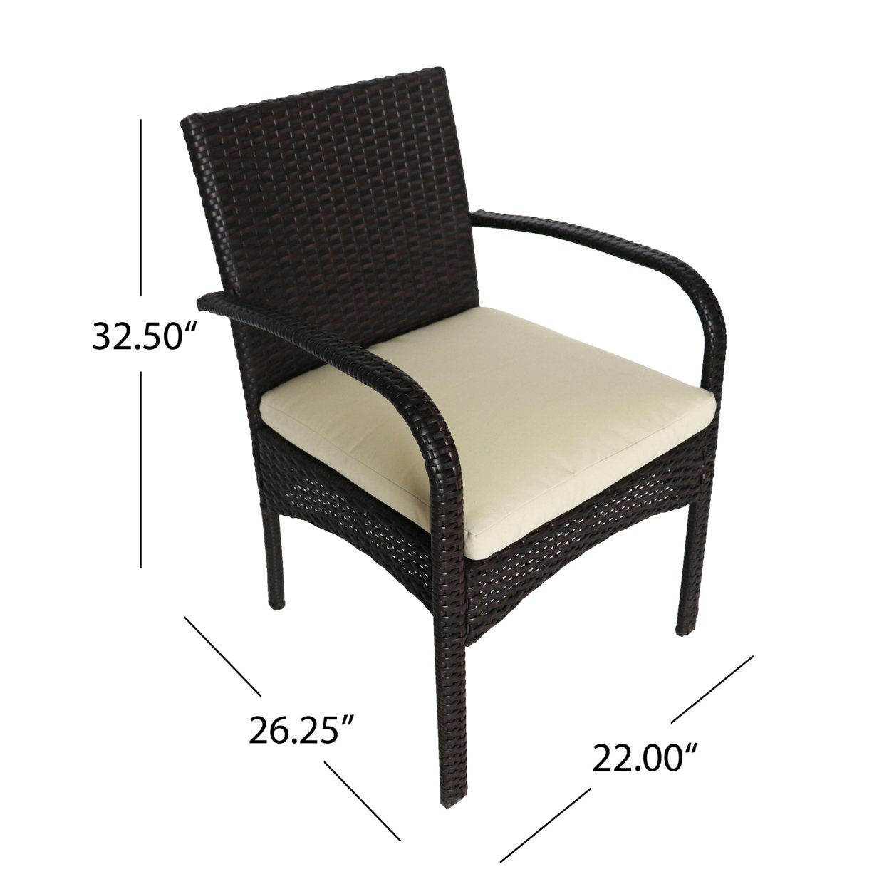 Kevin Outdoor 3 Piece Wicker Bistro Set, Multi Brown With Cream Cushion