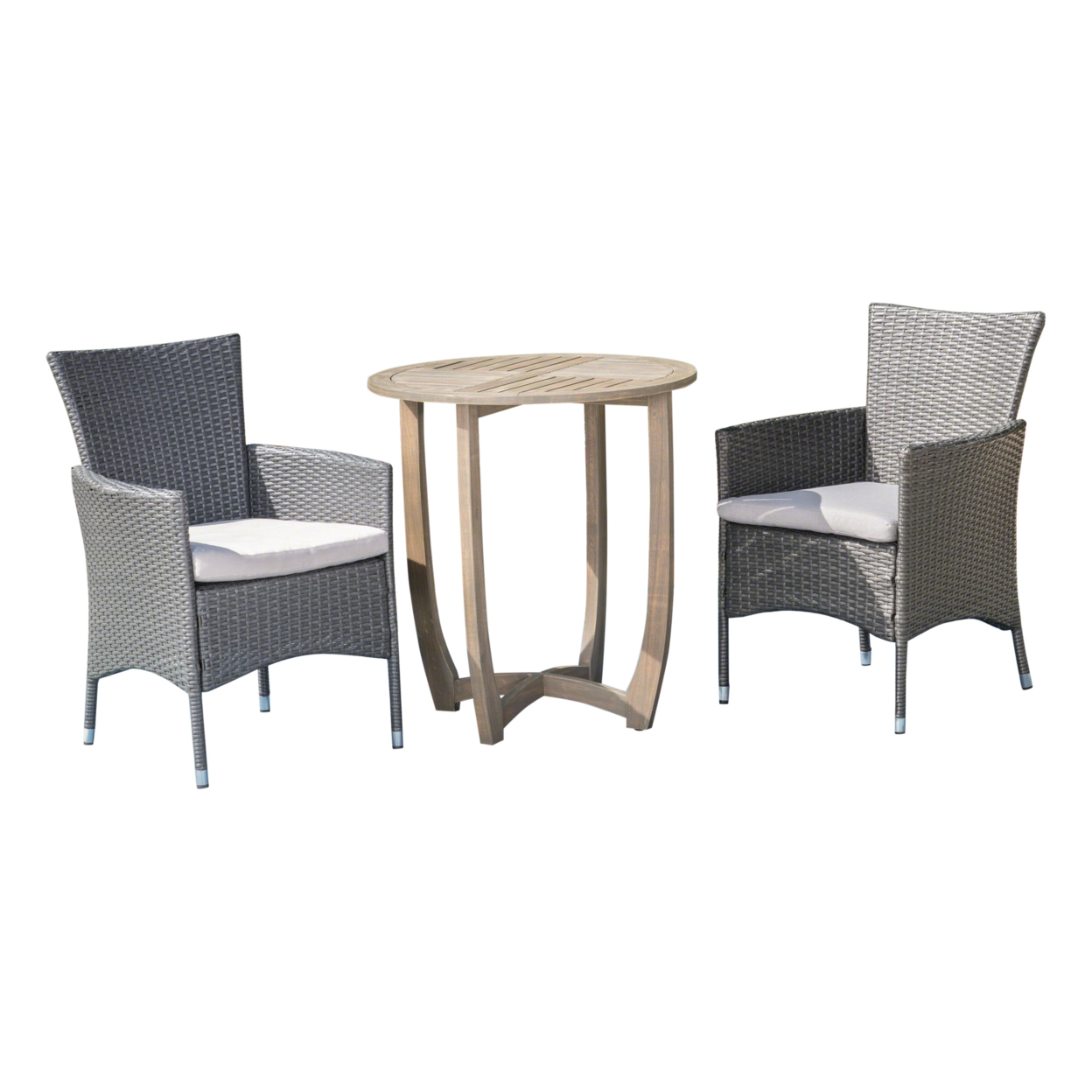 Lori Outdoor 3 Piece Wood And Wicker Bistro Set, Gray And Gray