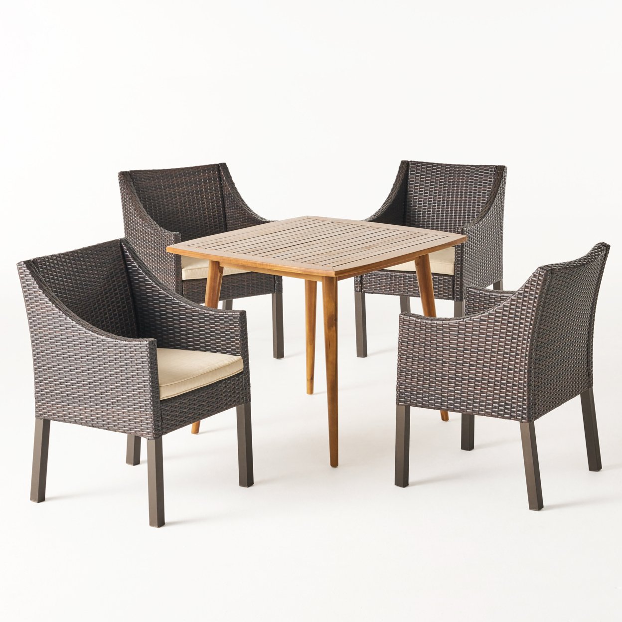 Murphy Outdoor 5 Piece Wood And Wicker Dining Set, Gray And Gray