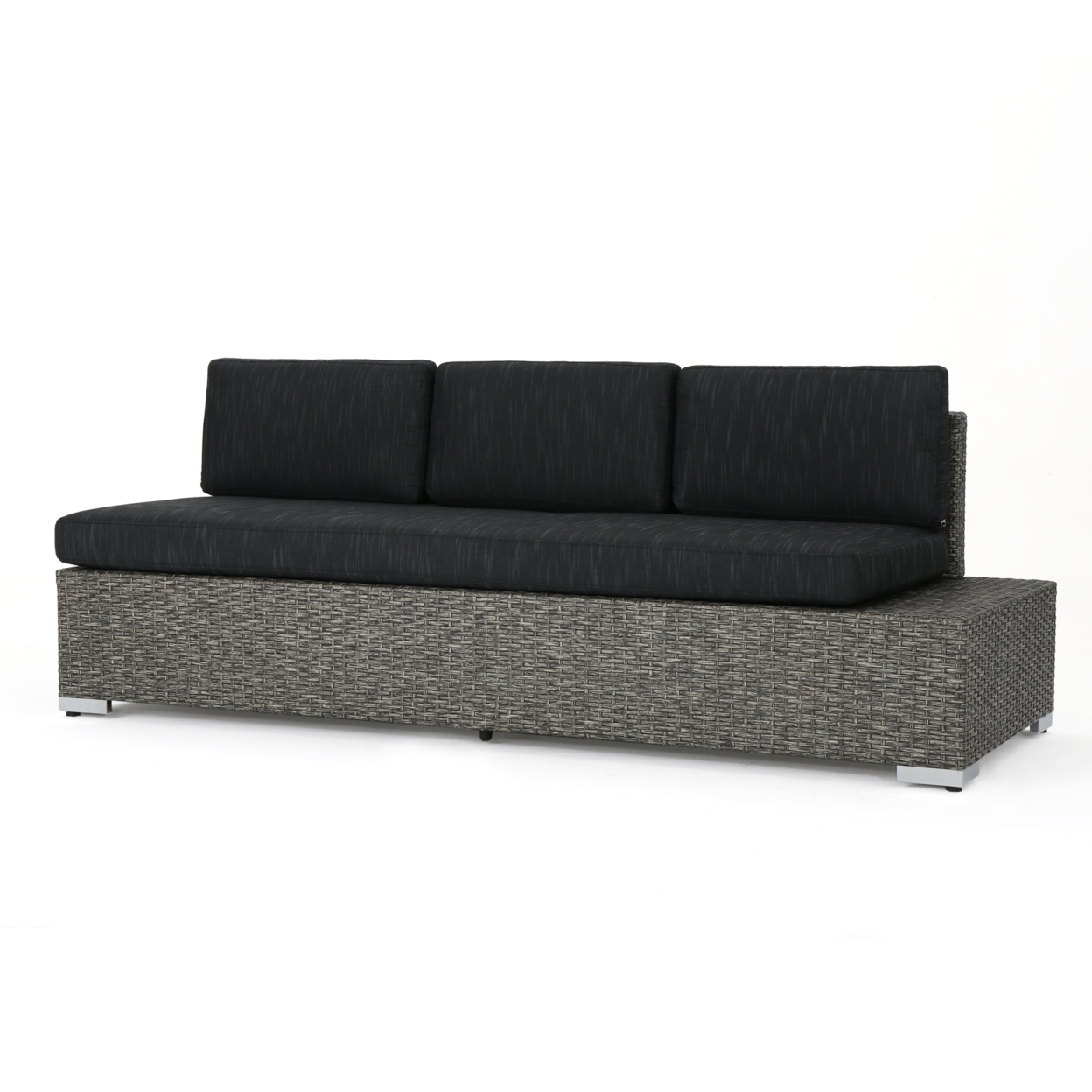 Stuart Outdoor 3 Seater Wicker Right Sofa, Mixed Black With Dark Grey Cushions