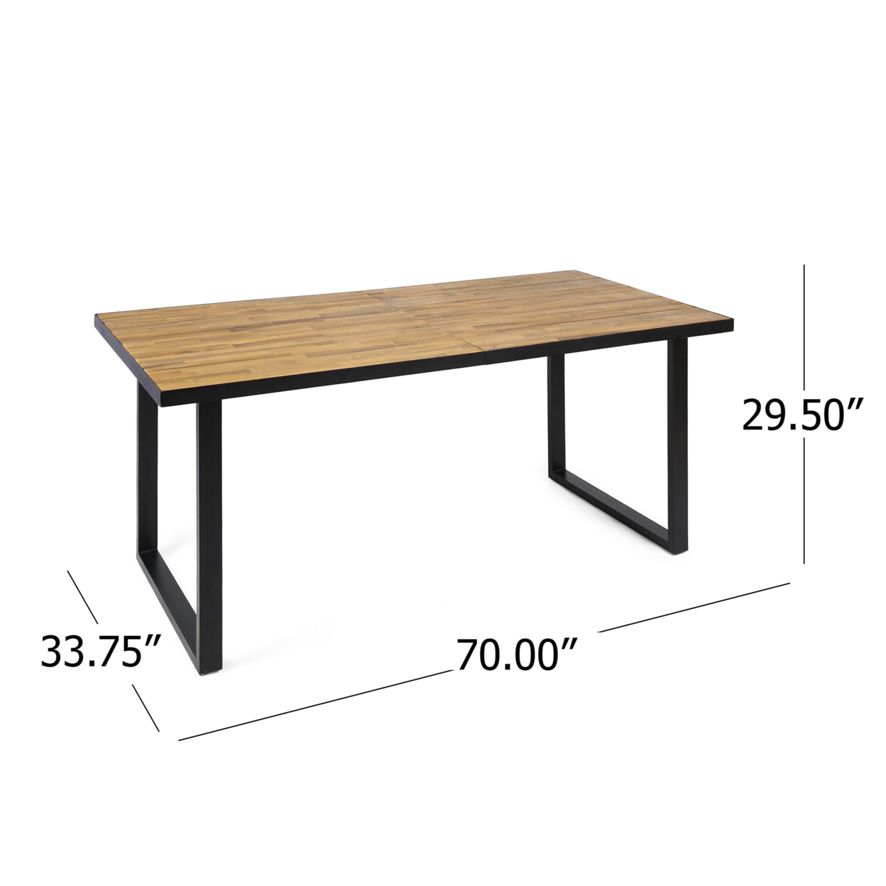 Lane Outdoor 70-inch Acacia Wood And Iron Dining Table, Black And Teak Finish