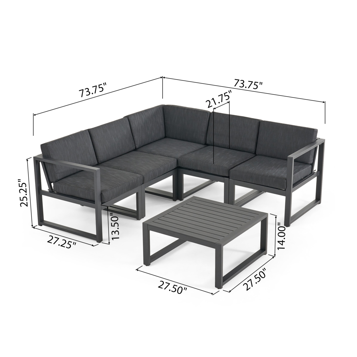 Amaryllis Outdoor 9 Seater Aluminum Sectional Sofa Set With Mesh Chaise Lounges