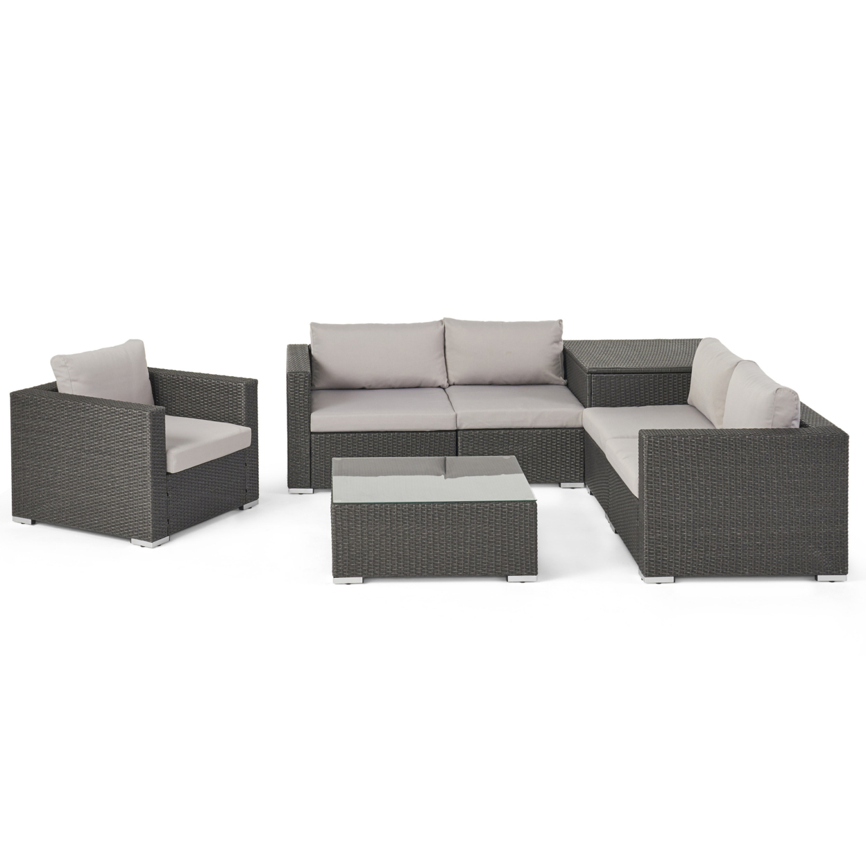 Valentina Outdoor 5-Seater Sectional Sofa Set With Club Chair And Storage Ottoman