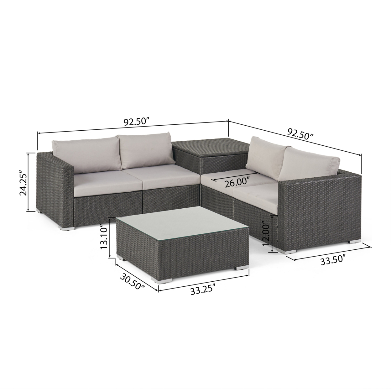 Valentina Outdoor 4-Seater Sectional Sofa Set With Coffee Table And Storage Ottoman