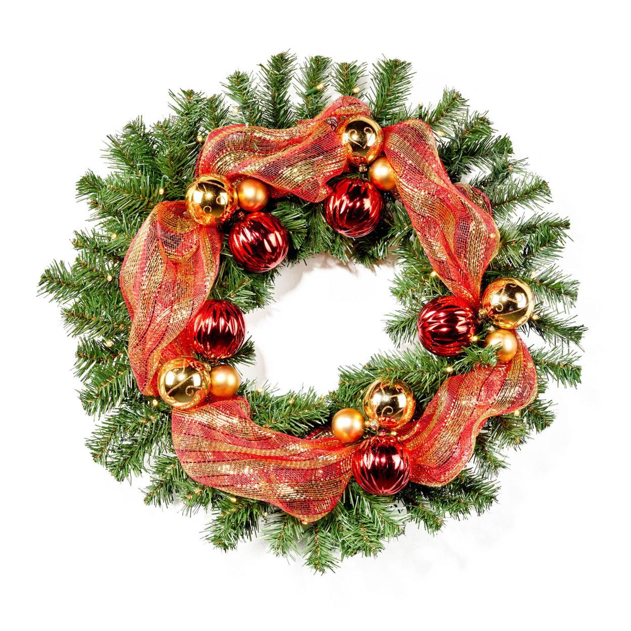 24-inch Fir Pre-Lit Warm White LED Pre-Decorated Artificial Christmas Wreath