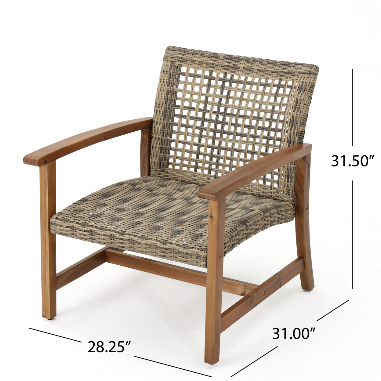 Levant Outdoor 4-Seater Wood And Wicker Club Chair Set With Fire Pit