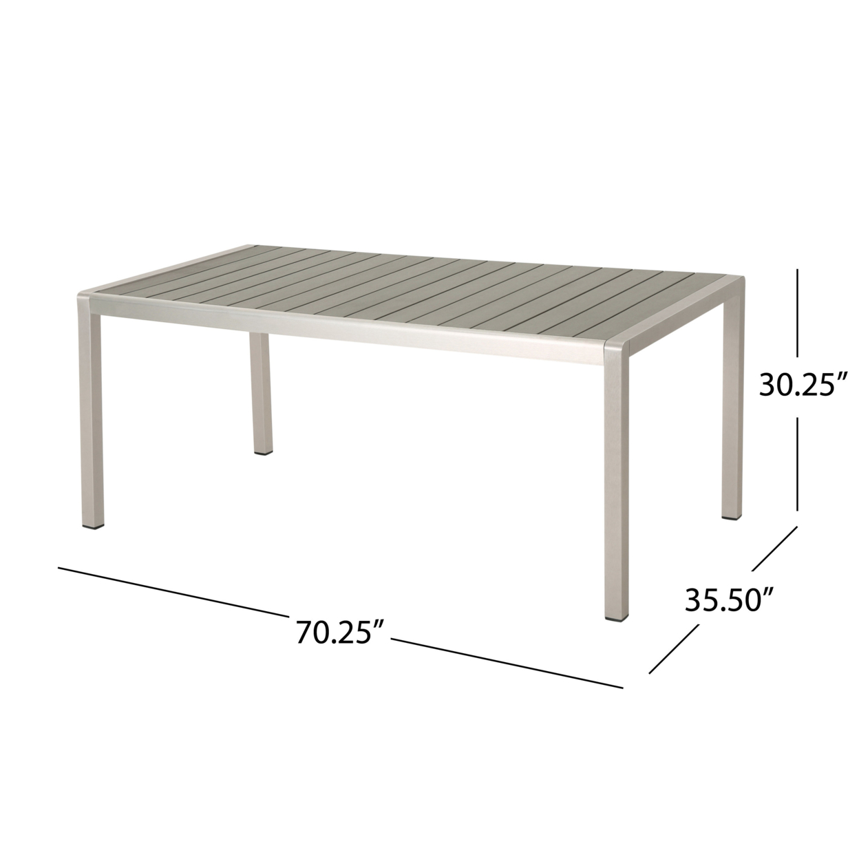 Thali Outdoor Modern 6 Seater Aluminum Dining Set With Faux Wood Table Top