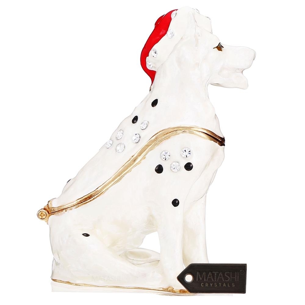 Matashi Hand-Painted Holiday Christmas Dog Trinket Box W/ Crystals Decorative Christmas Puppy Ornament W/ Stocking Cap Holiday
