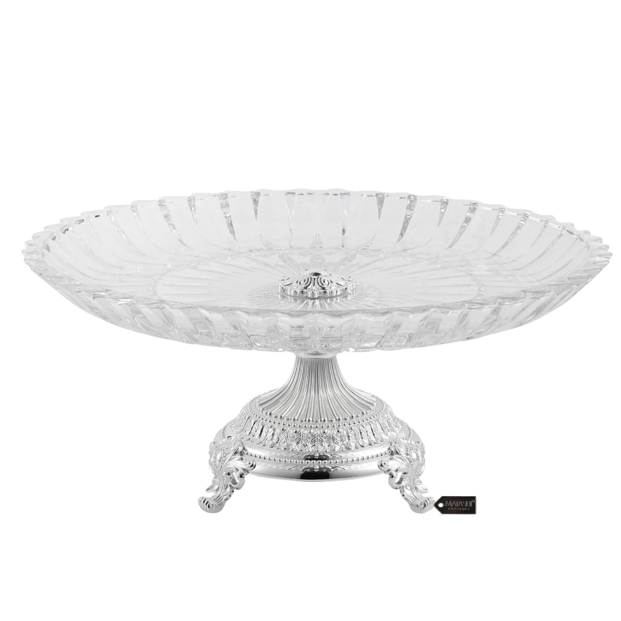 Matashi Cake Plate Centerpiece Decorative Dish, Round Serving Platter W/ Silver Plated Pedestal Base For Weddings Parties