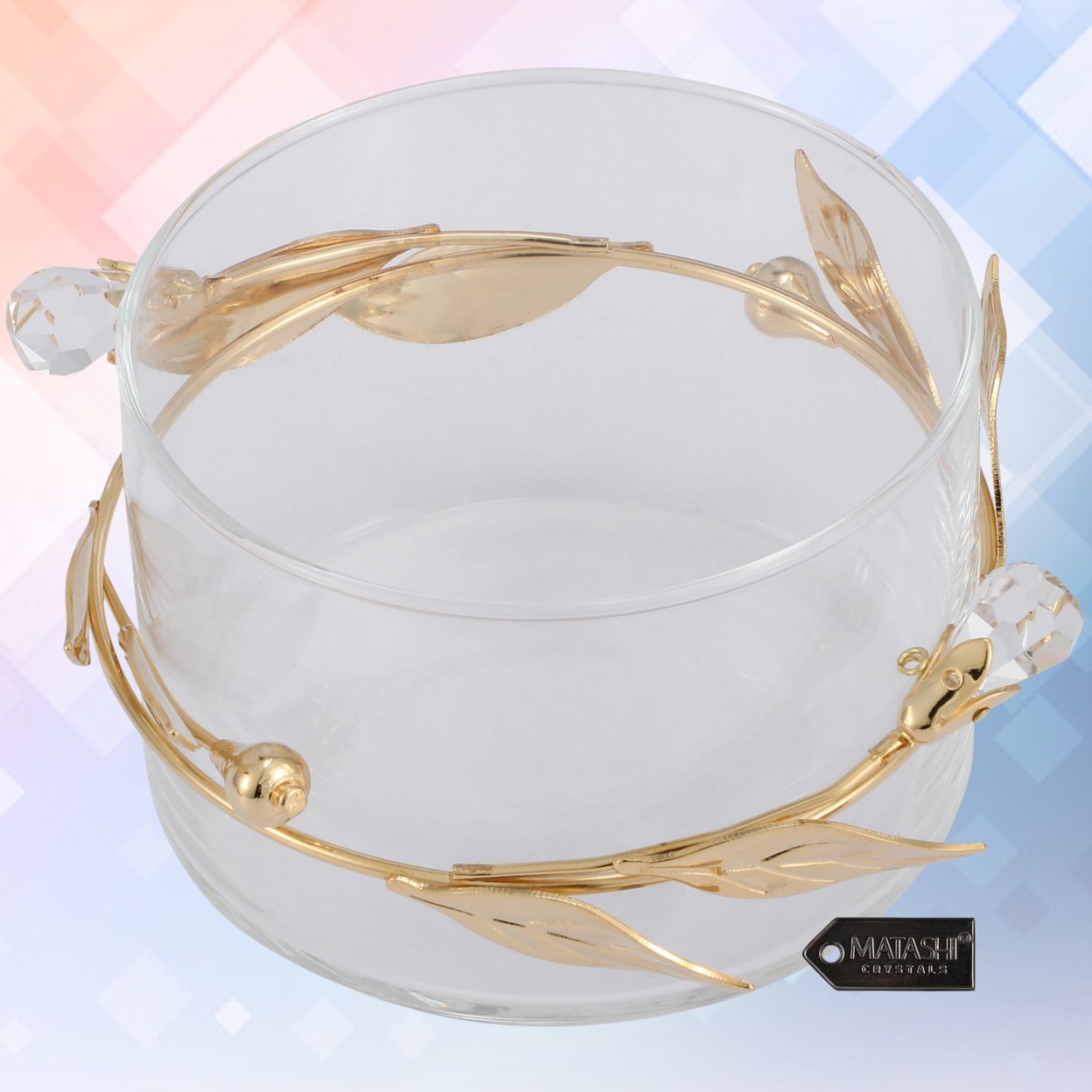 Matashi 24K Gold Plated Sugar Bowl, Honey Dish, Candy Dish Glass Bowl Flower & Vine Design W/ Spoon Gift For Christmas Weddings