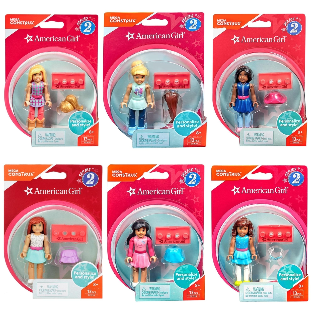 Mega Construx Series 2 American Girl 6pk Set Mini Figures Bundle Collectible Mattel