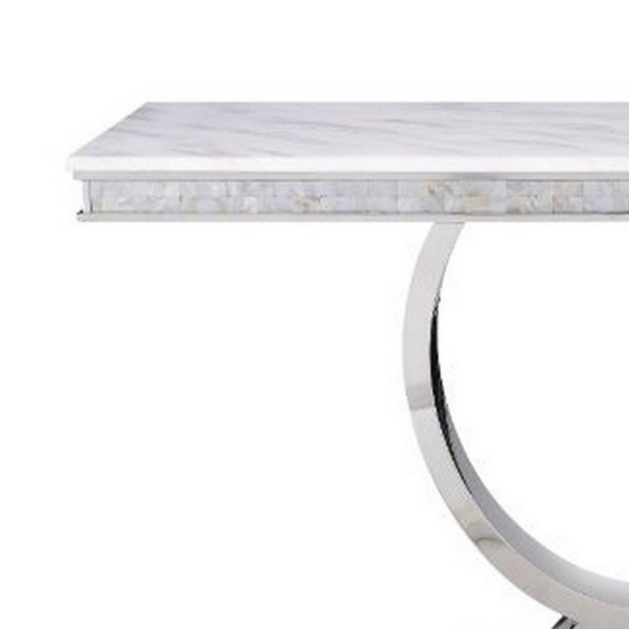 End Table With Faux Marble Top And Steel Base, White And Silver- Saltoro Sherpi