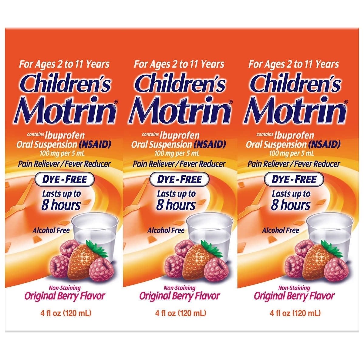Children's Motrin Dye-Free Berry Flavor Suspension, 4 Ounce (Pack Of 3)
