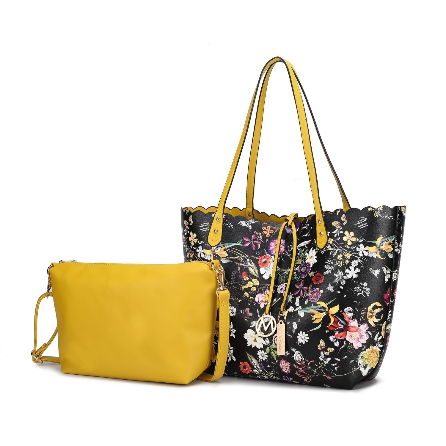 MKF Collection Danielle Reversible Shopper Tote Handbag Crossbody Pouch By Mia K 2 Pieces - Grey Black