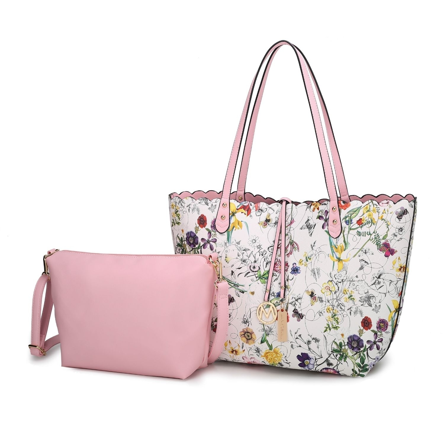 MKF Collection Danielle Reversible Shopper Tote Handbag Crossbody Pouch By Mia K 2 Pieces - White Blush