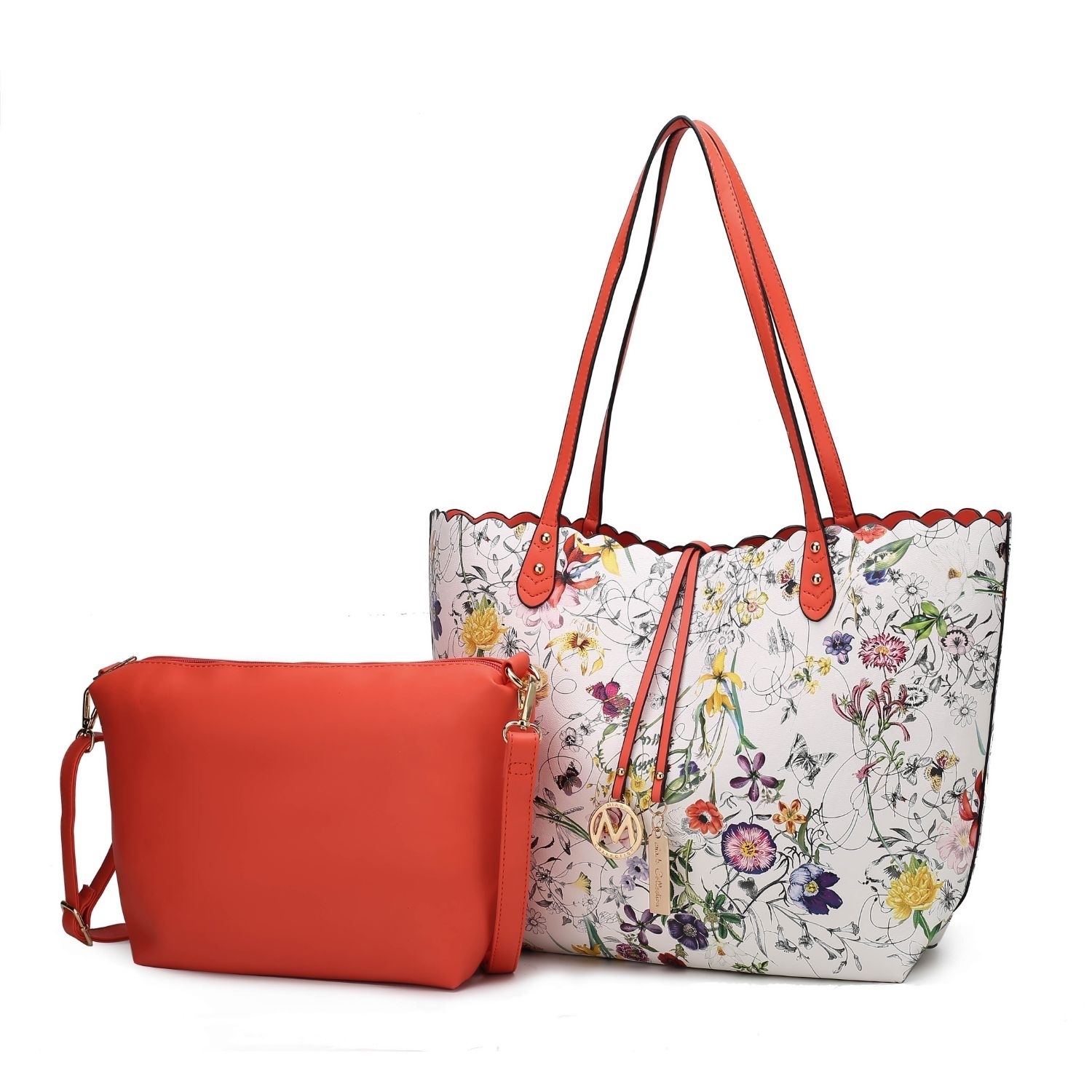 MKF Collection Danielle Reversible Shopper Tote Handbag Crossbody Pouch By Mia K 2 Pieces - White Coral
