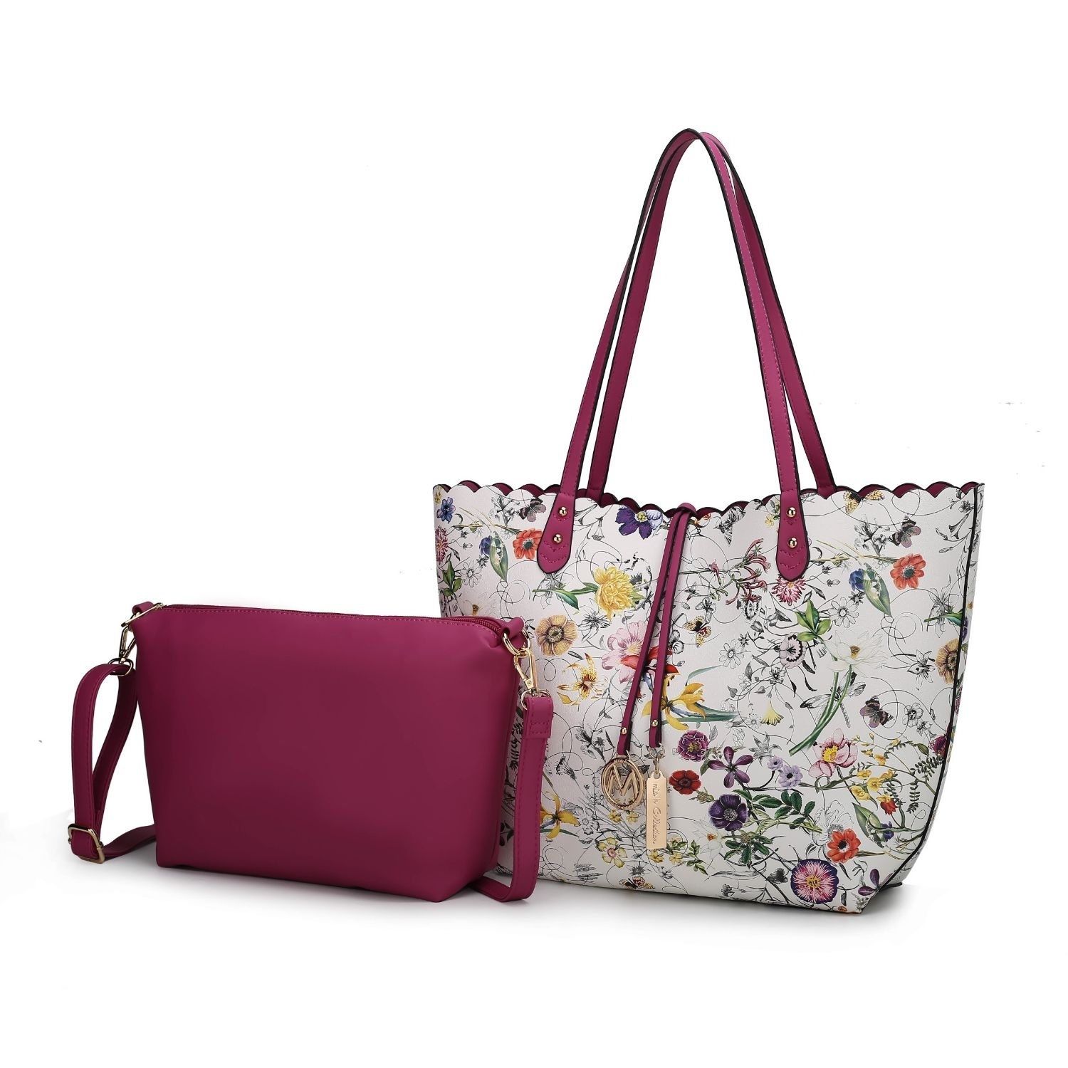 MKF Collection Danielle Reversible Shopper Tote Handbag Crossbody Pouch By Mia K 2 Pieces - White Fuschia