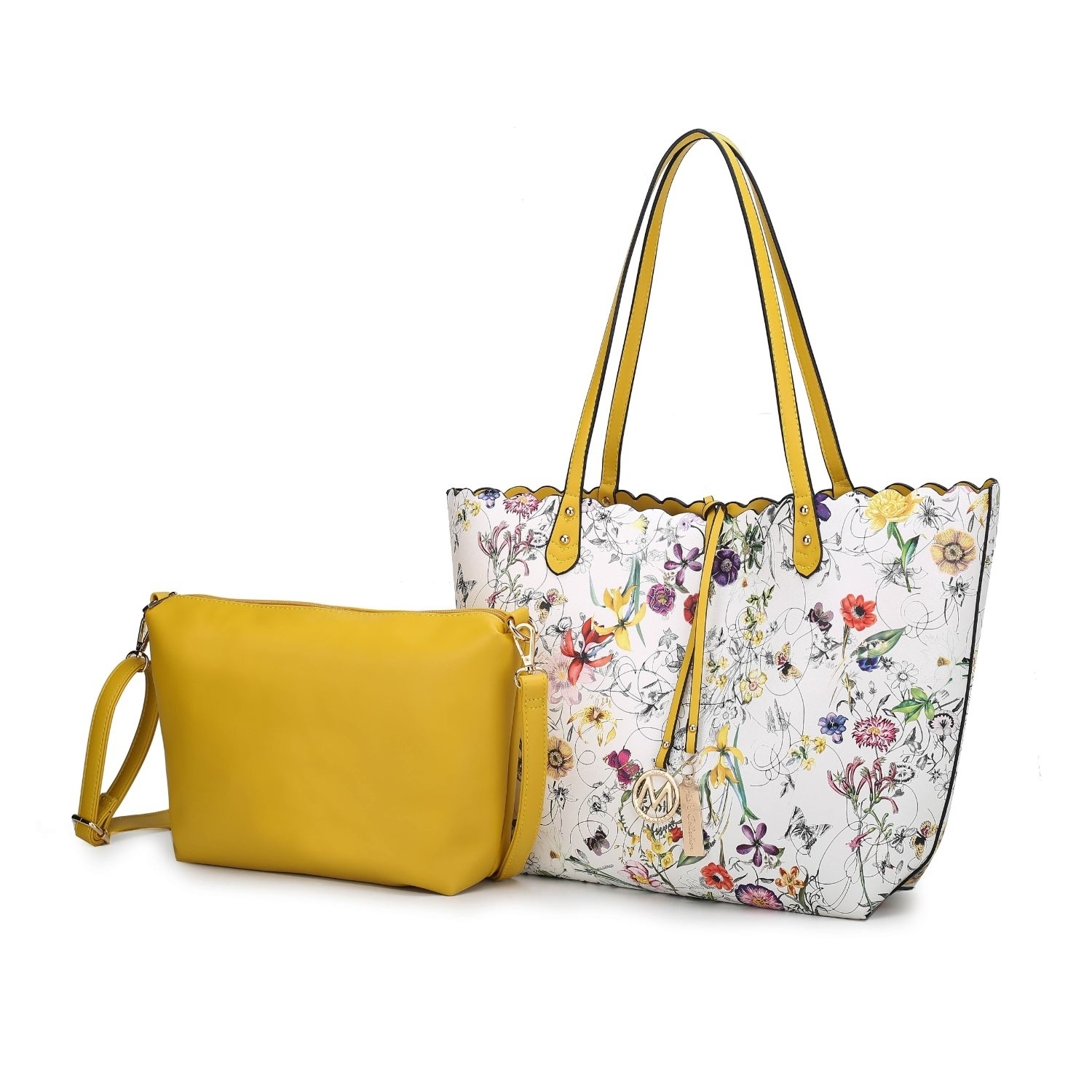 MKF Collection Danielle Reversible Shopper Tote Handbag Crossbody Pouch By Mia K 2 Pieces - Whiteyellow