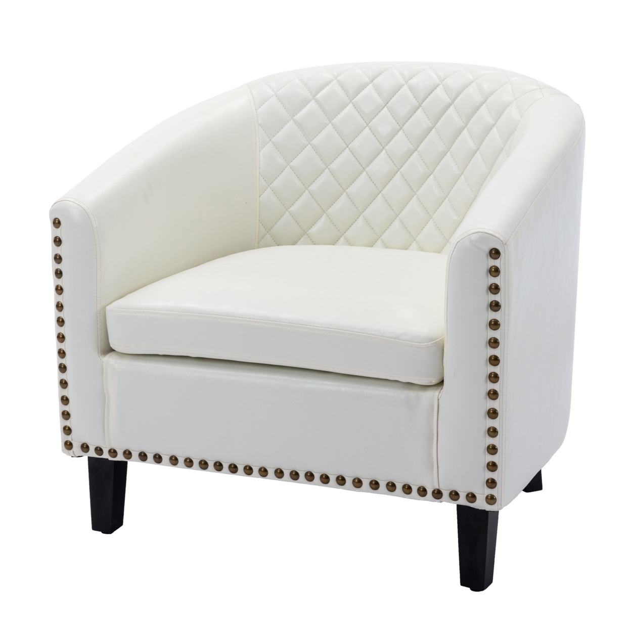 Accent Chair With Faux Leather And Curved Design, White- Saltoro Sherpi