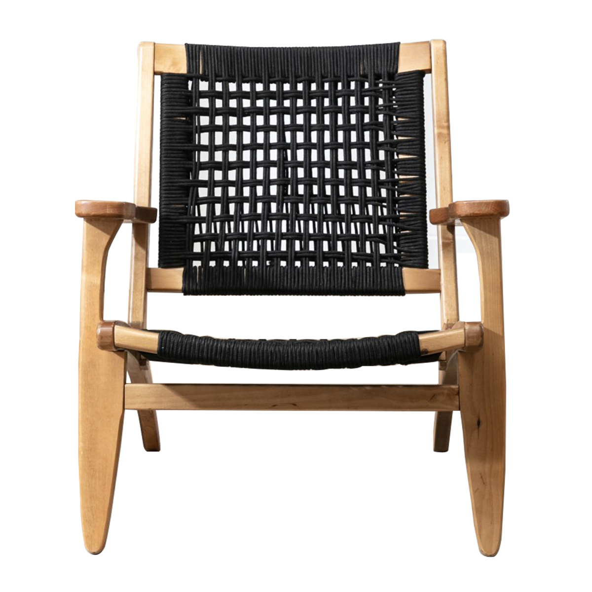 Accent Chair With Rope Woven Seat And Wooden Frame, Brown And Black- Saltoro Sherpi