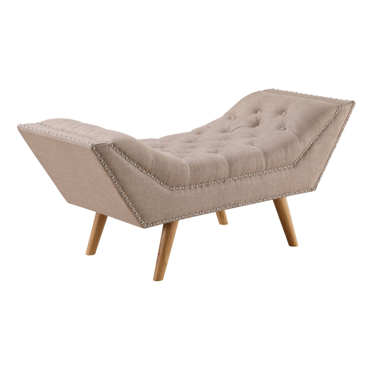 Bench With Button Tufted Details And Nailhead Trim, Beige- Saltoro Sherpi