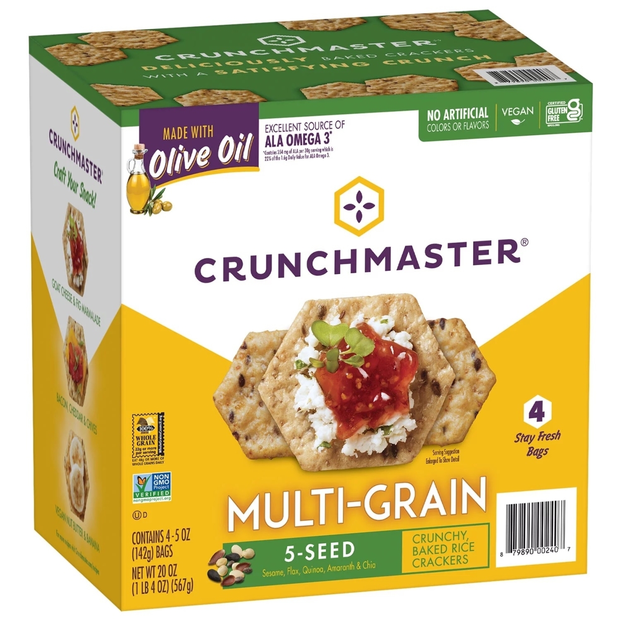 Crunchmaster 5 Seed Multi-Grain Cracker With Olive Oil, 20 Ounce