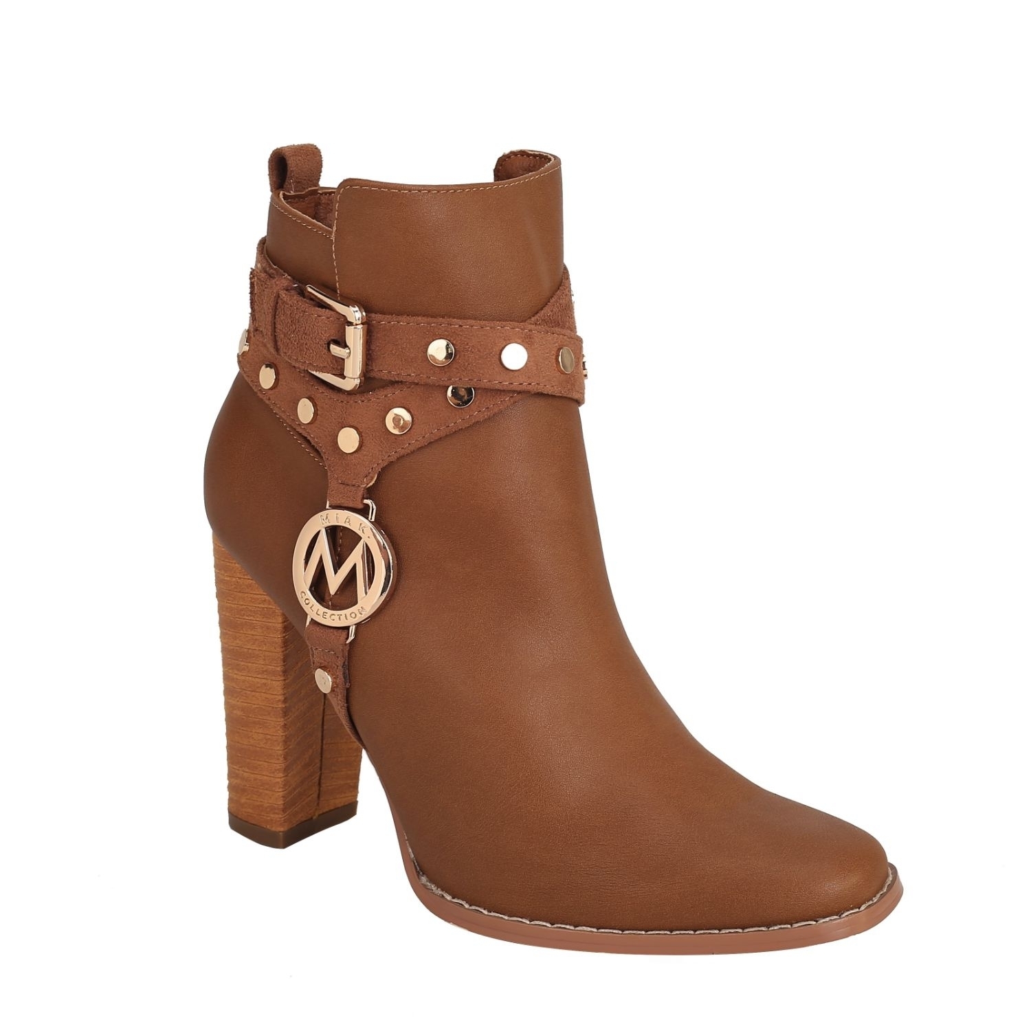 MKF Collection Brooke Ankle Women's Boot With Wide Heel By Mia K - Cognac-9