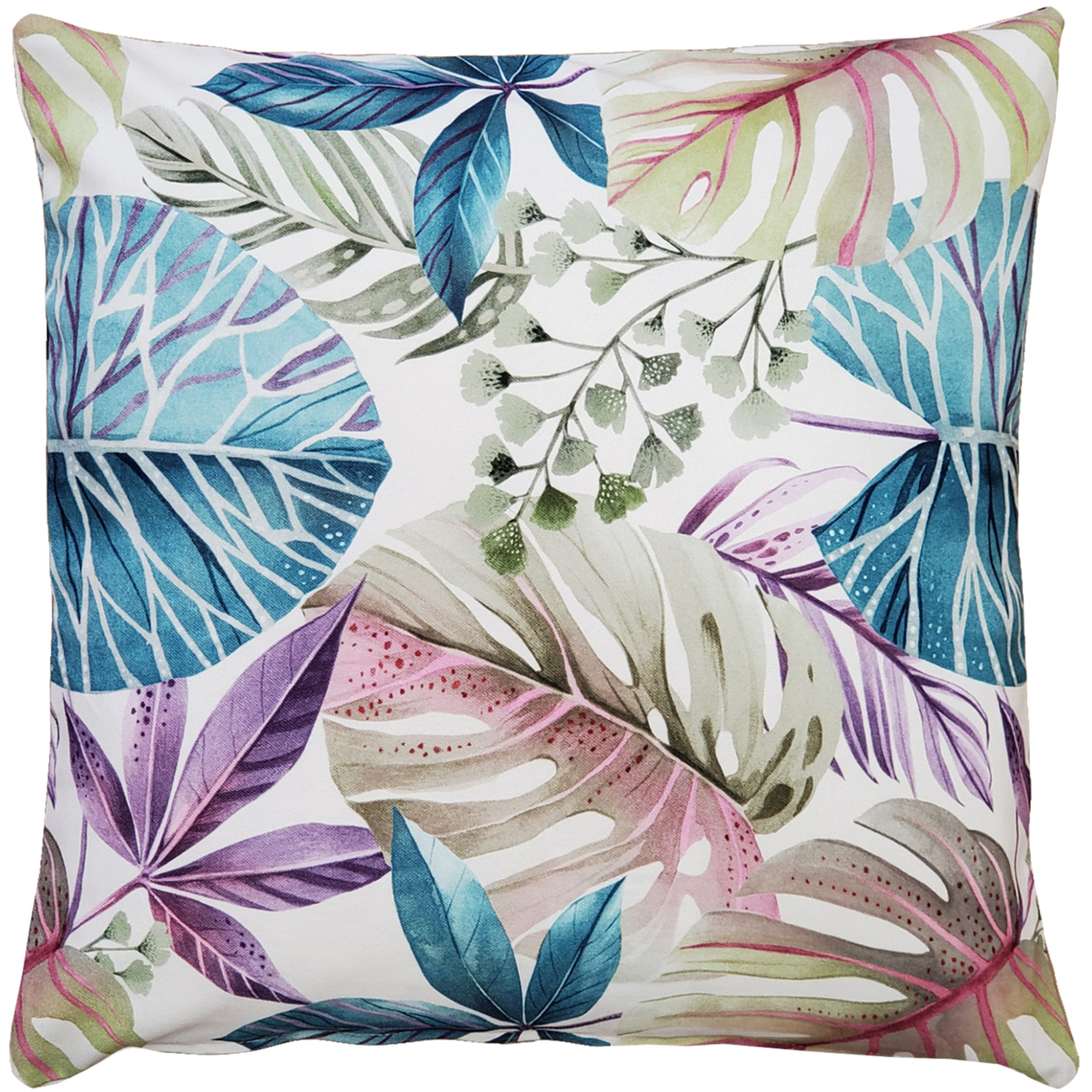 Thai Garden Blue Leaf Throw Pillow 20x20 Inches Square, Complete Pillow With Polyfill Pillow Insert