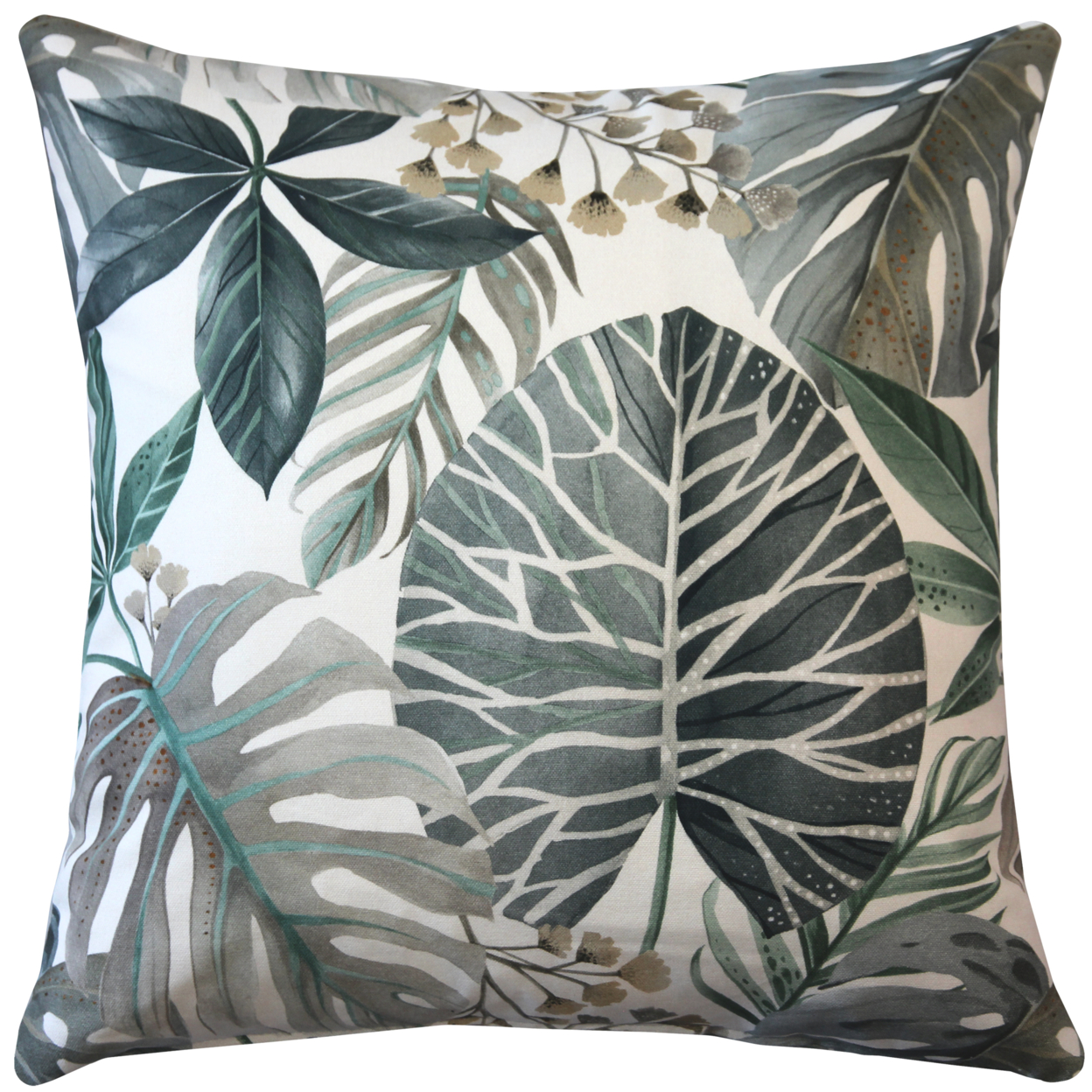 Thai Garden Gray Leaf Throw Pillow 20x20 Inches Square, Complete Pillow With Polyfill Pillow Insert