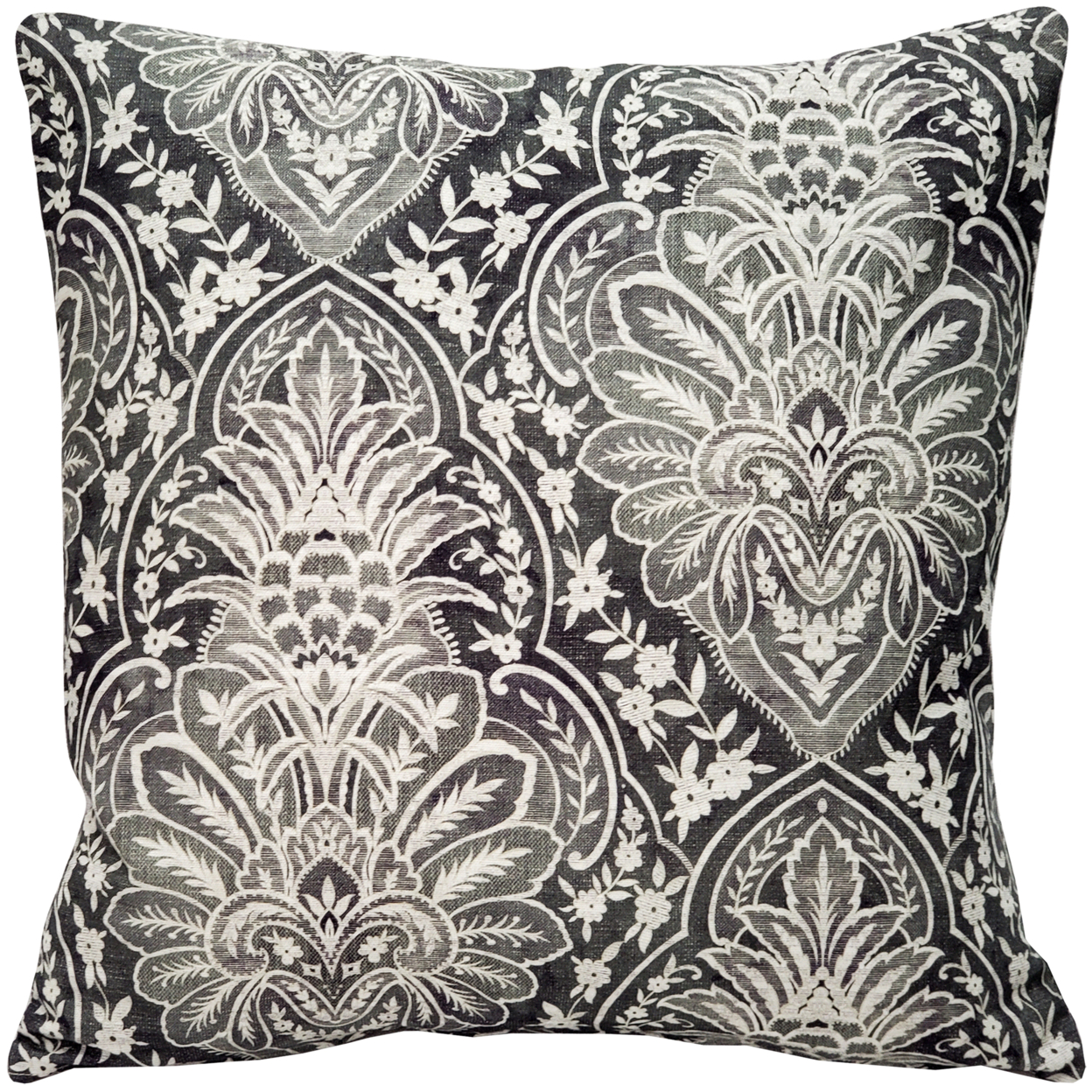 Leone Damask Dark Gray Throw Pillow 21x21 Inches Square, Complete Pillow With Polyfill Pillow Insert