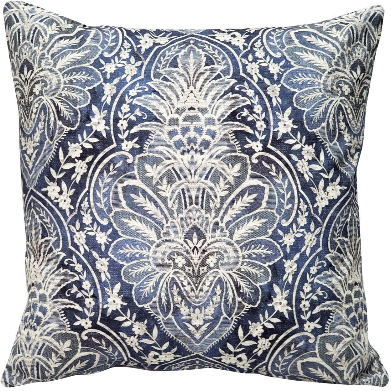 Leone Damask Denim Blue Throw Pillow 21x21 Inches Square, Complete Pillow With Polyfill Pillow Insert