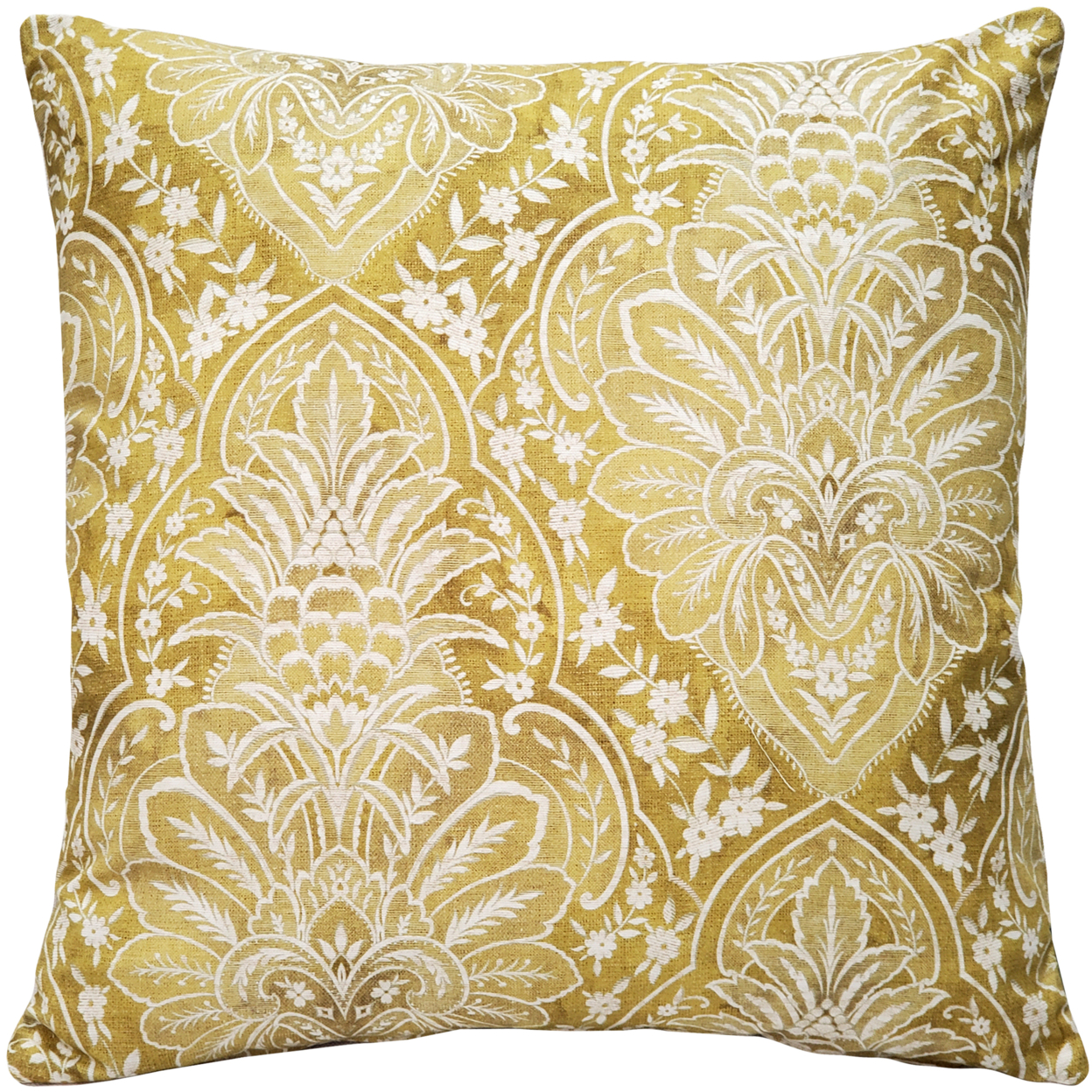 Leone Damask Dijon Yellow Throw Pillow 21x21 Inches Square, Complete Pillow With Polyfill Pillow Insert