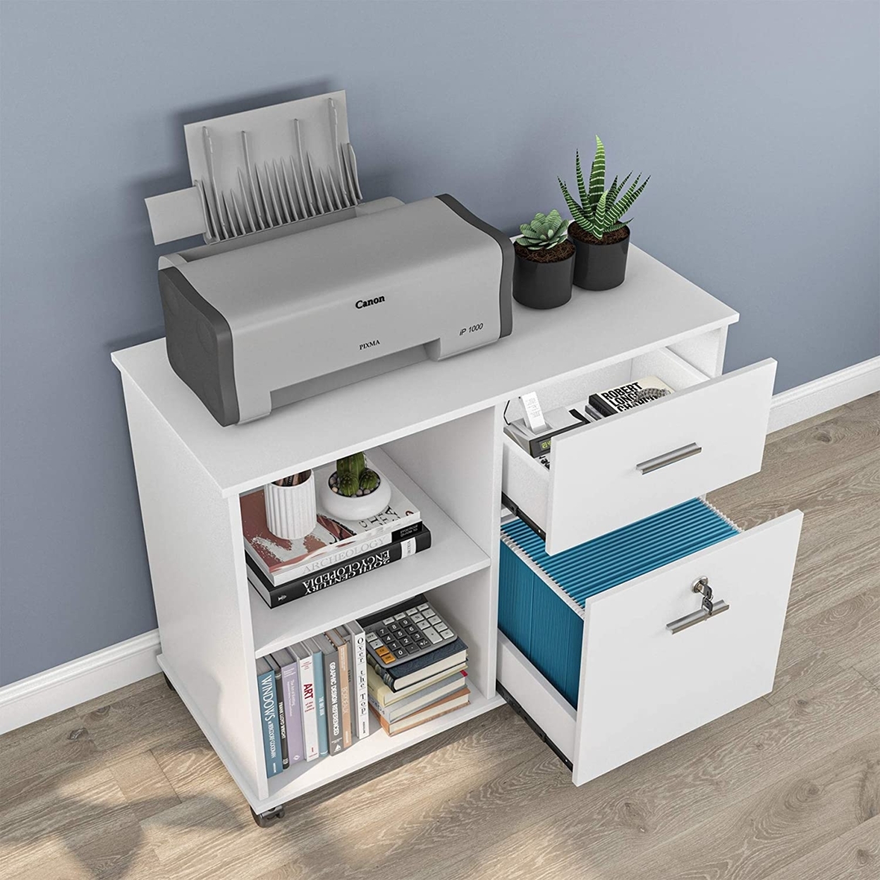 Tribesigns 2 Drawer File Cabinet With Lock, Mobile Lateral Filing Cabinet For Letter Size - White