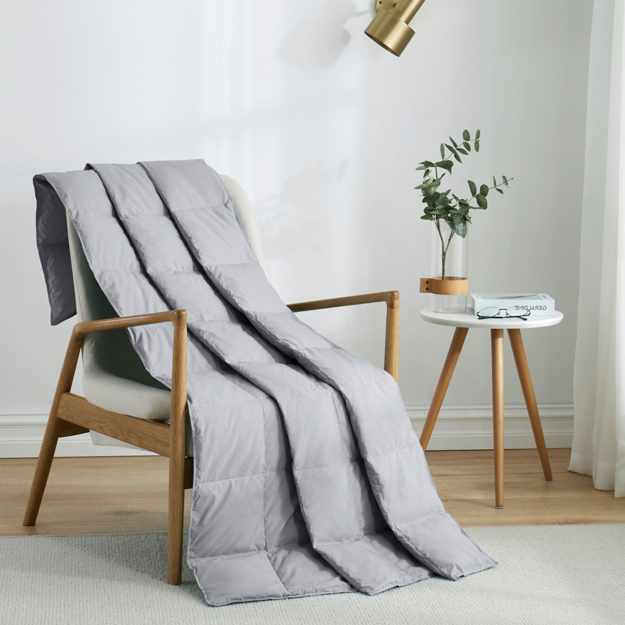 Natural Down Blanket Filled With UltraFeather And Down, Throw Blanket (50 X 70) Sewn Through Box Design - Grey