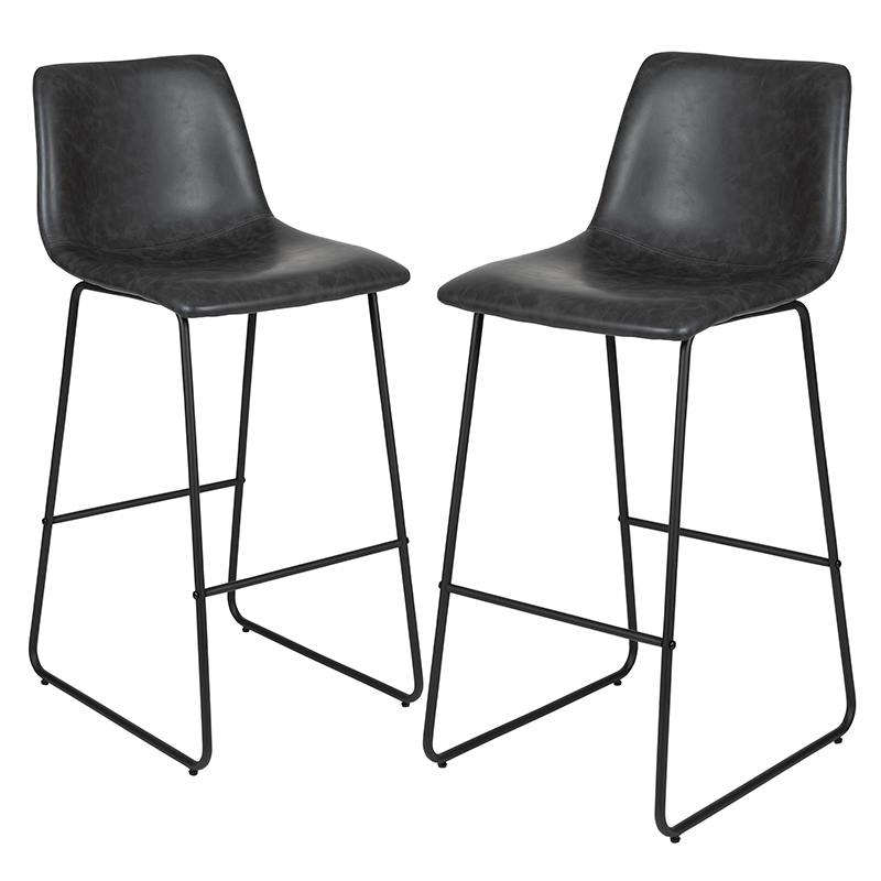 30 Inch LeatherSoft Bar Height Barstools In Gray, Set Of 2