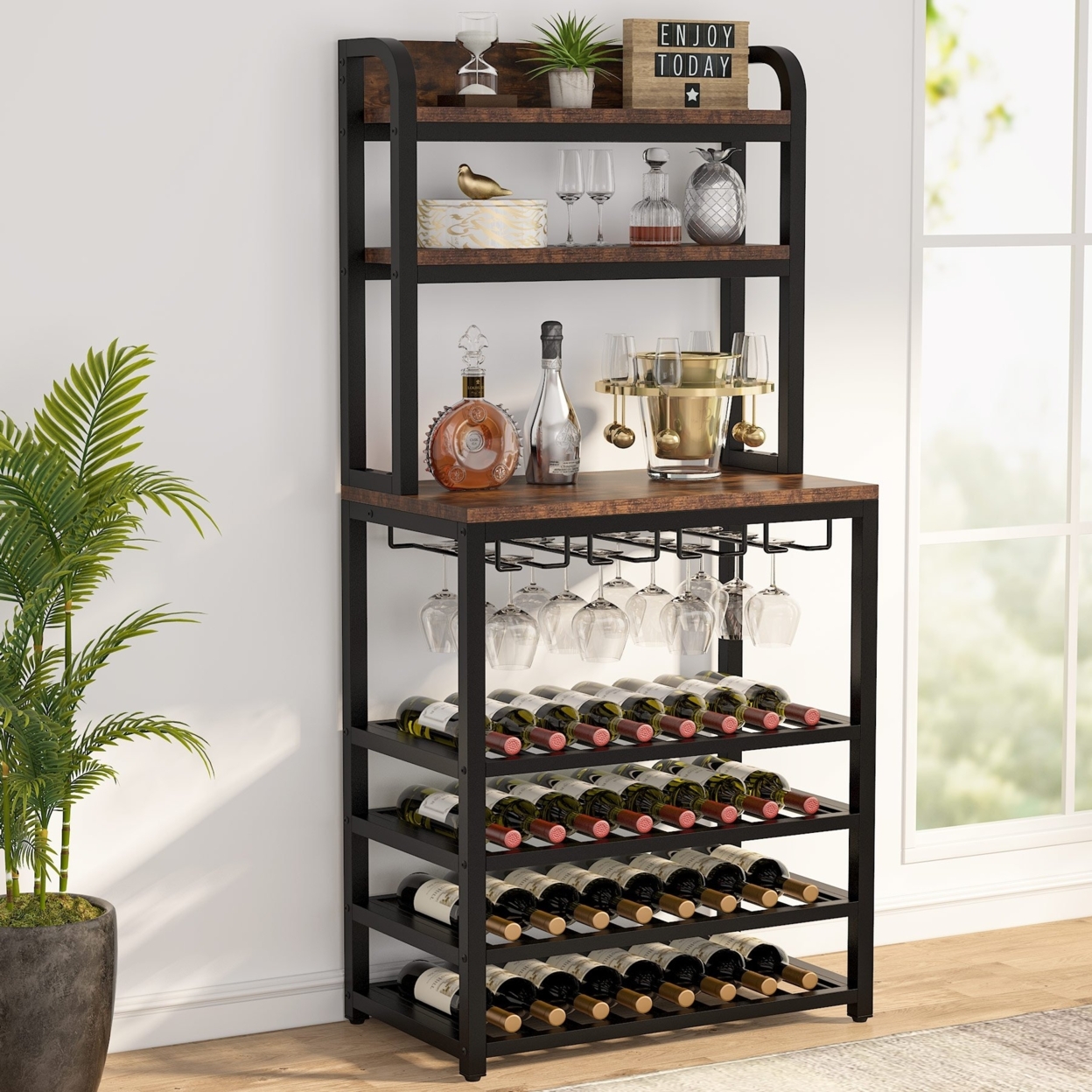 Tribesigns 32 Bottle Wine Rack Freestanding Floor, 7-Tier Wine Storage Display Shelves with Glass Holder