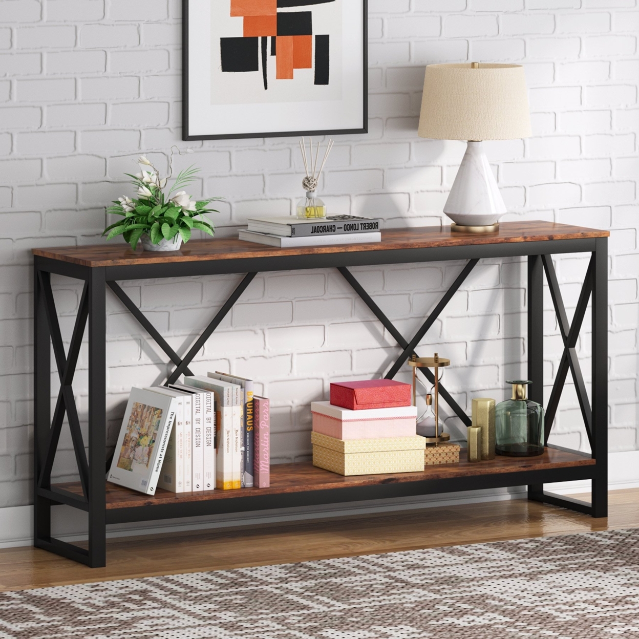 Tribesigns 70.9 Inch Sofa Console Table, Industrial Sofa Table Narrow Long Sofa Table - Brown