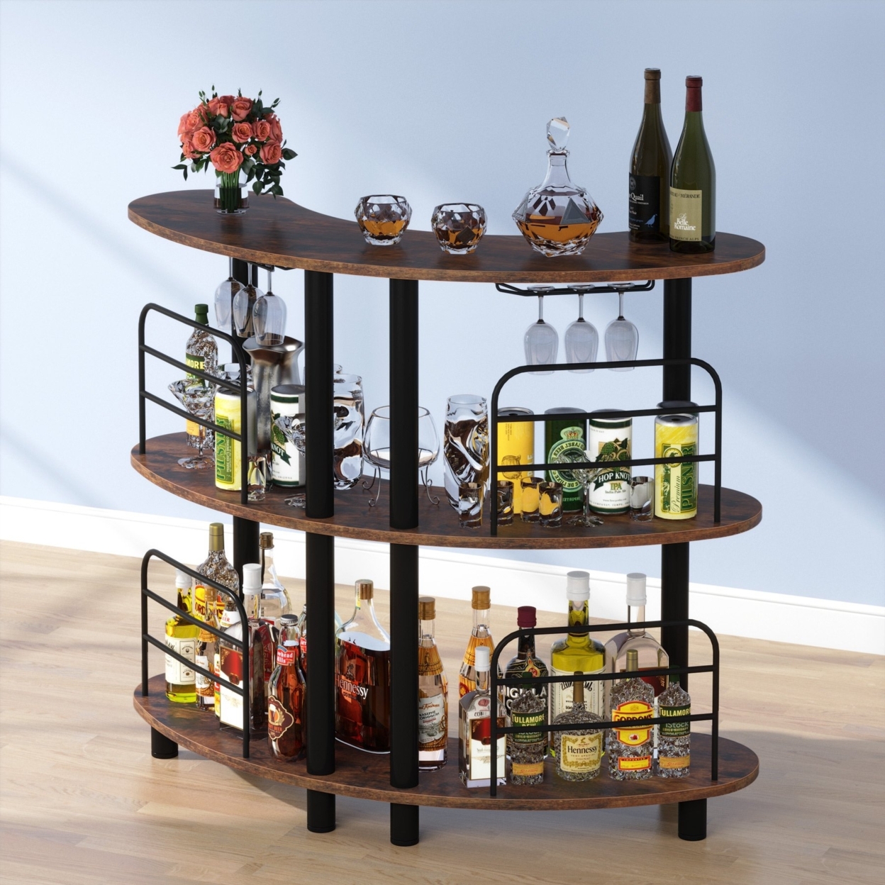 Tribesigns Bar Unit For Liquor, 3 Tier Bar Cabinet With Storage Shelves
