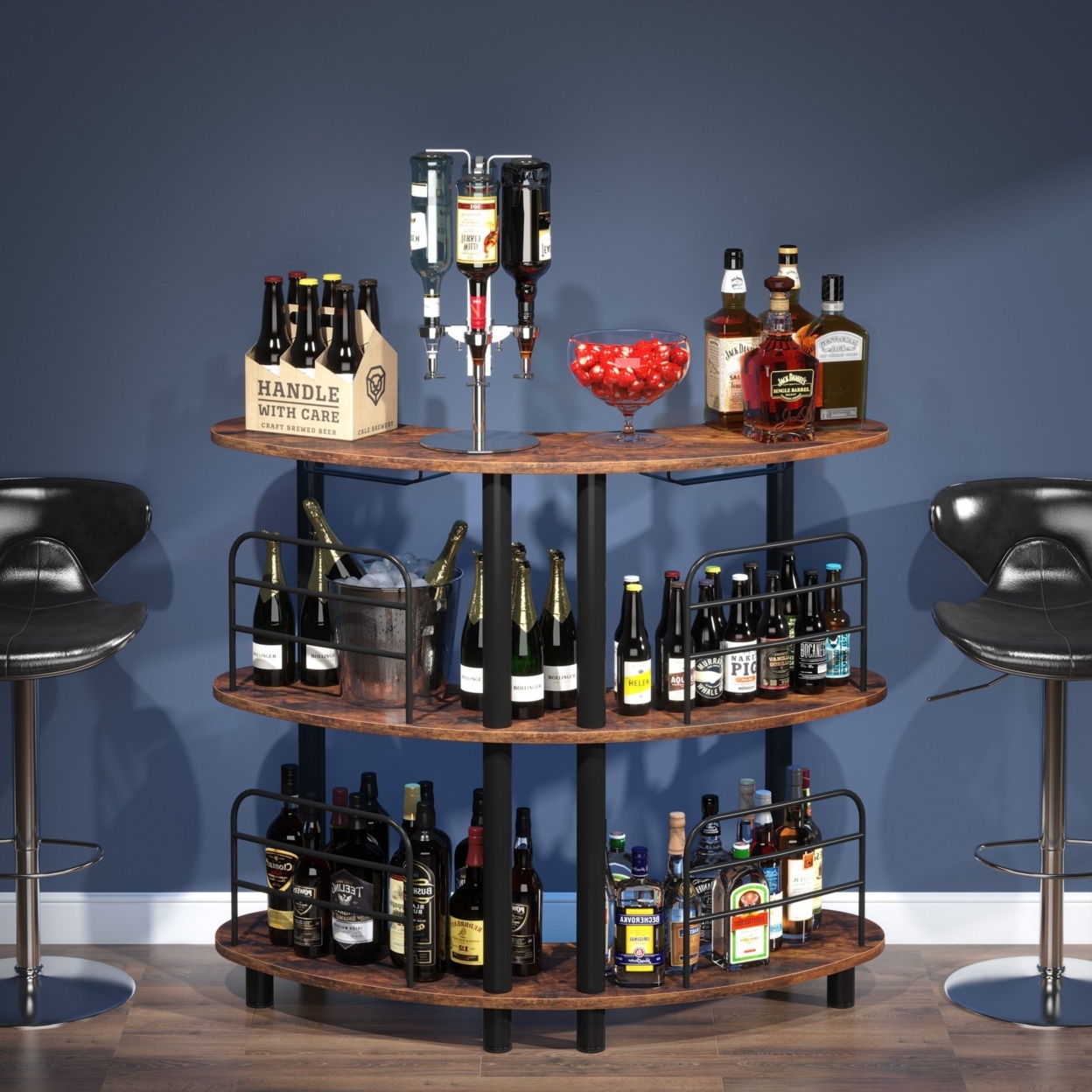Tribesigns Bar Unit For Liquor, 3 Tier Bar Cabinet With Storage Shelves