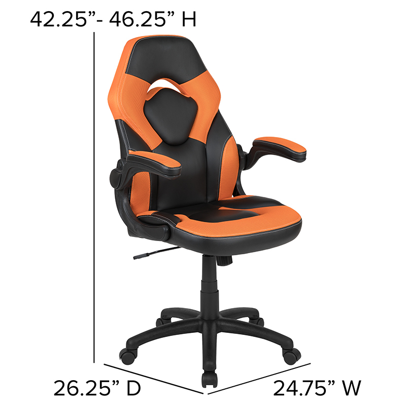 Red Gaming Desk And Orange And Black Racing Chair Set With Cup Holder And Headphone Hook