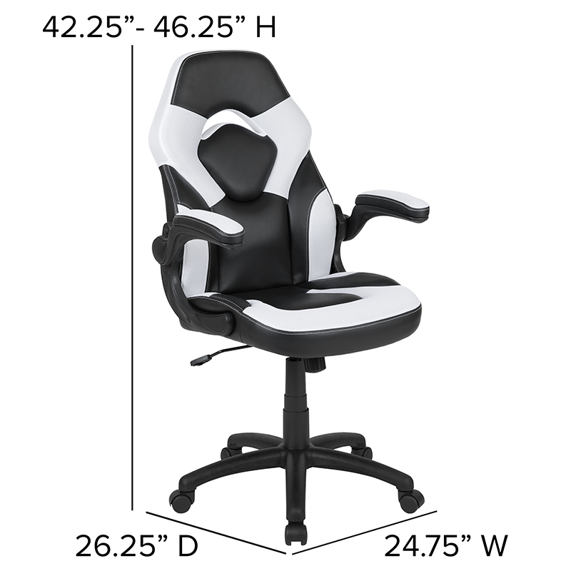 Black Gaming Desk And White And Black Racing Chair Set With Cup Holder, Headphone Hook, And Monitor Or Smartphone Stand