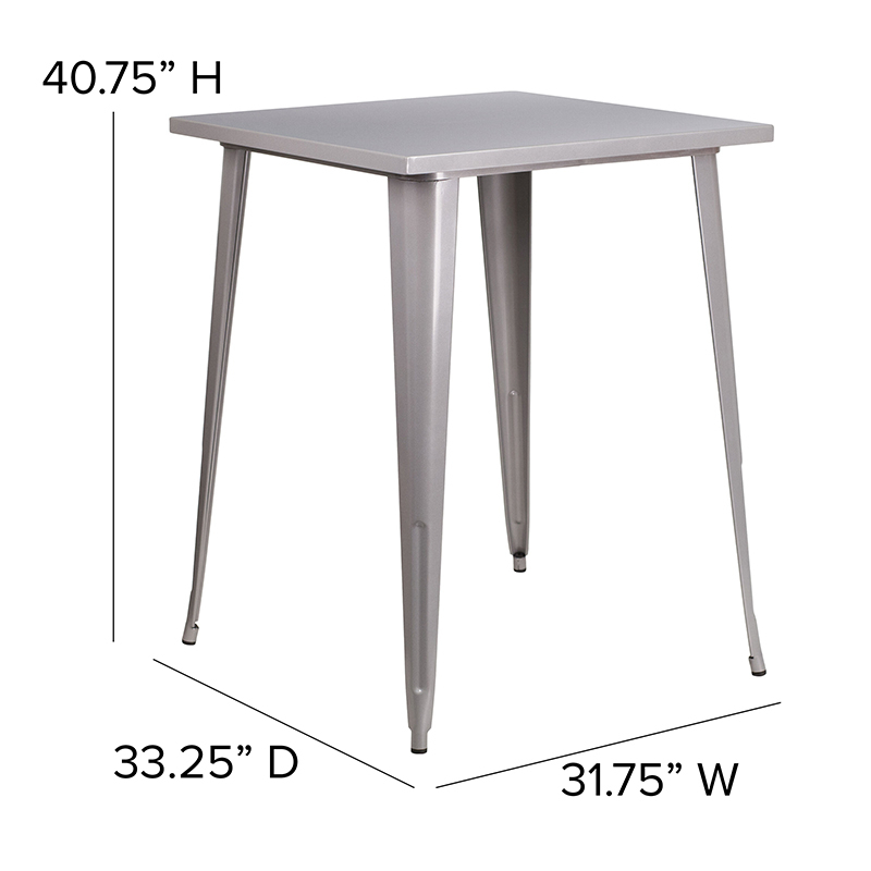31.5SQ Silver Metal Bar Table