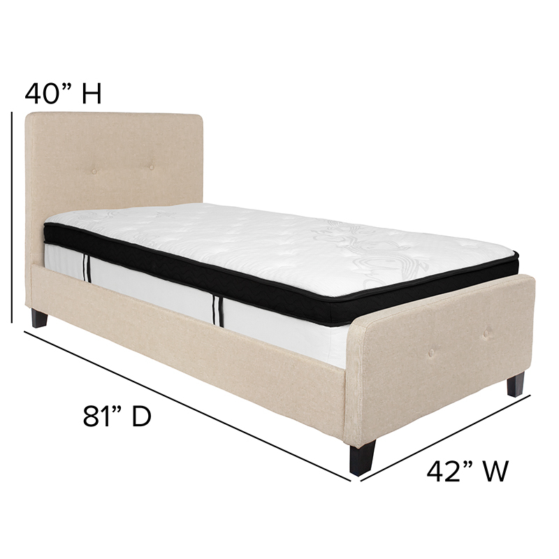 Twin Platform Bed Set-Beige