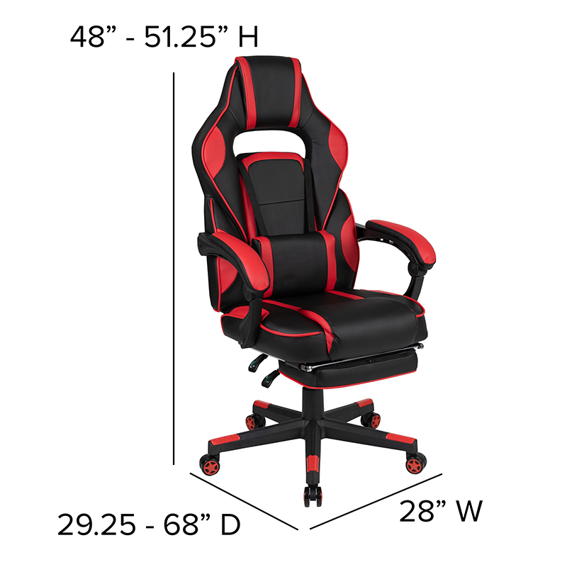 Red Gaming Desk With Cup Holder And Headphone Hook & Red Reclining Back And Arms Gaming Chair With Footrest