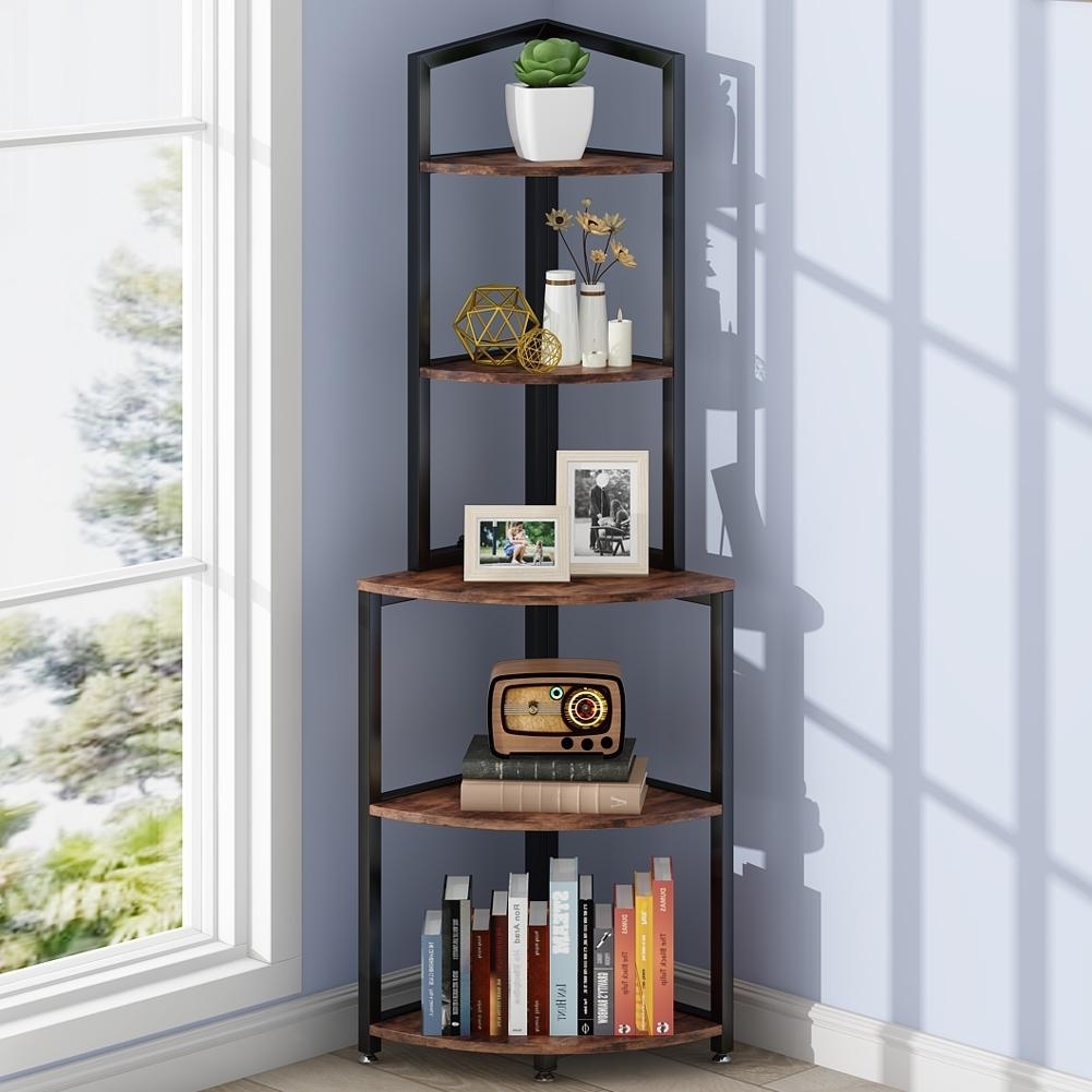 Tribesigns 5-Tier Corner Shelf, 60 Inch Corner Bookshelf Small Bookcase For Living Room - Rustic Brown